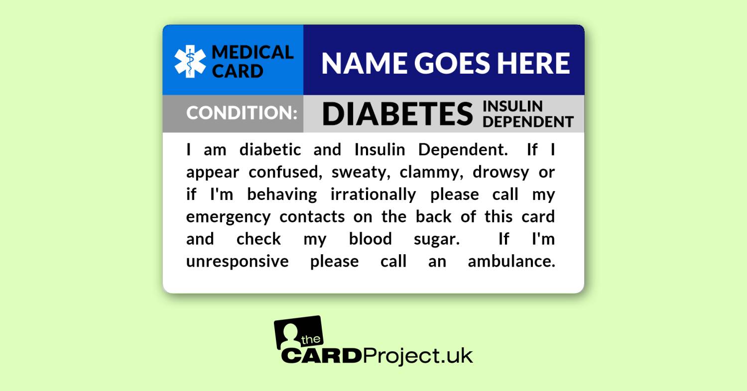 Diabetes Insulin Dependent Medical ID Card   (FRONT)